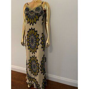 Vince Floral Maxi Slip Dress Size 6 Spaghetti Straps Yellow & Navy Pattern Light